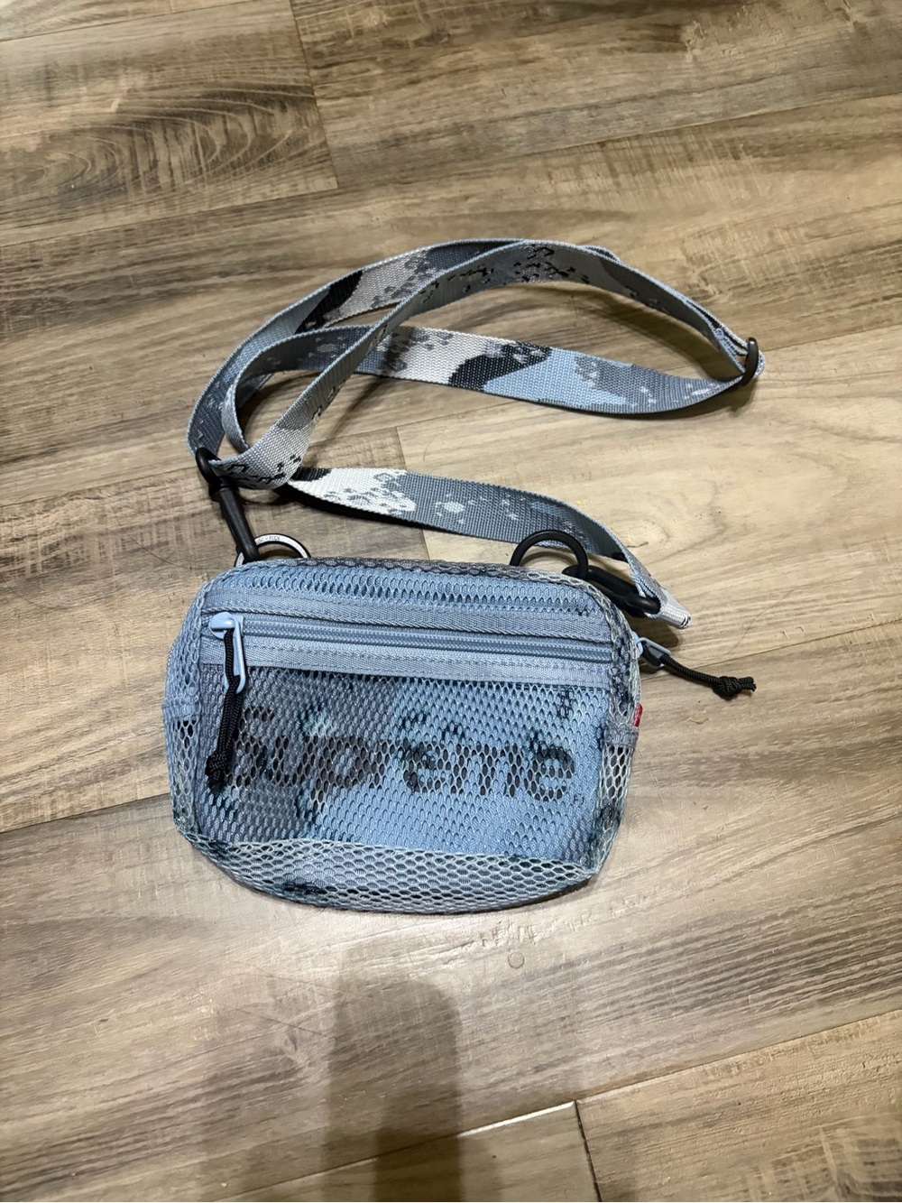 Supreme Light Blue Mesh Shoulder Bag with Camo Strap